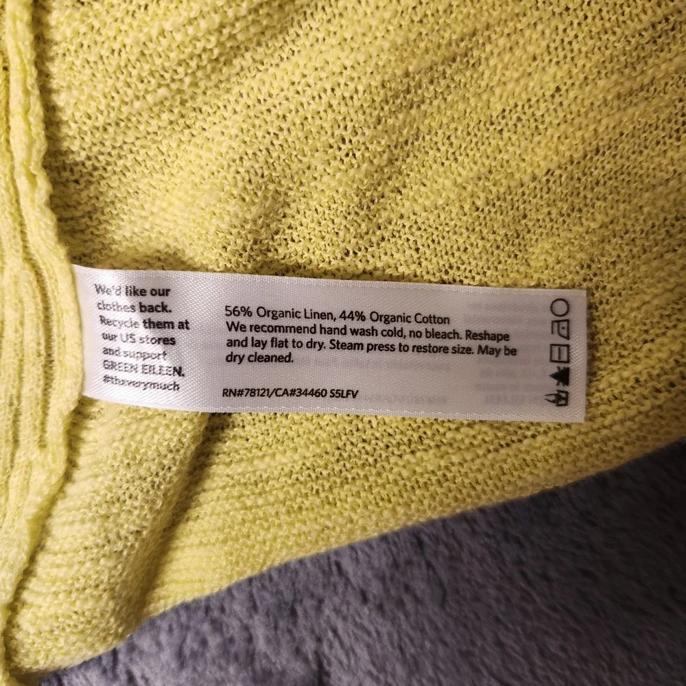 Eileen Fisher Open Front Cardigan Organic Linen Cotton Yellow Small S5LFV
